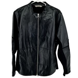 Nygard Collection Moto Leather Jacket Rider Knitted Zip Up High Neck Black 3X